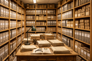 Archiv mit Arbeitstisch in der Mitte