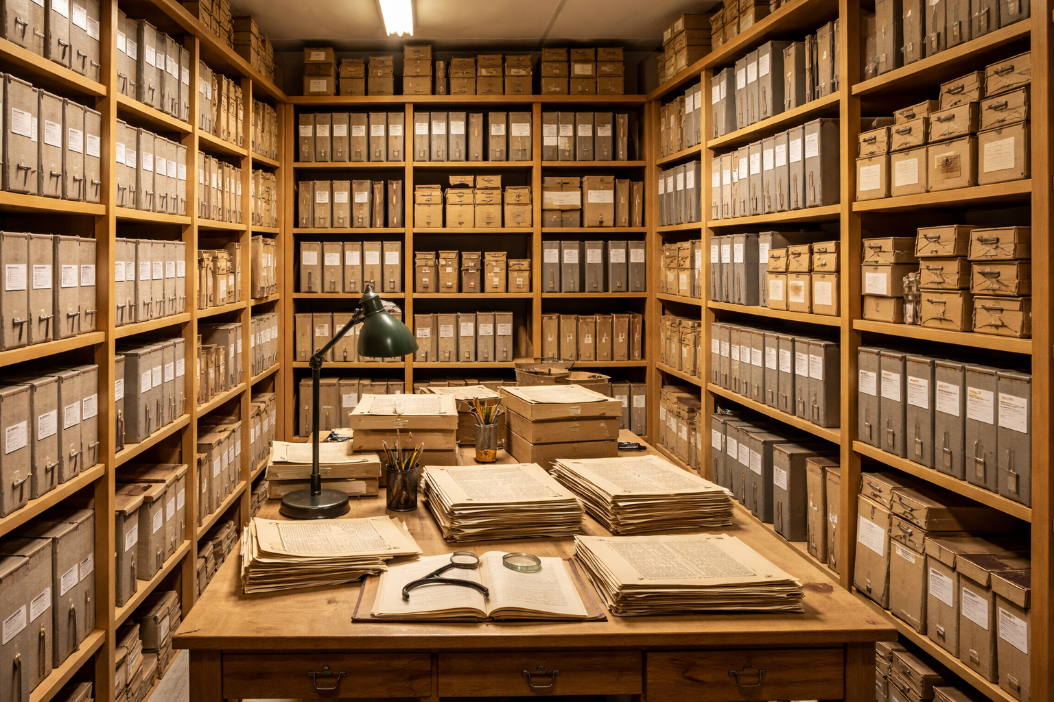 Archiv mit Arbeitstisch in der Mitte